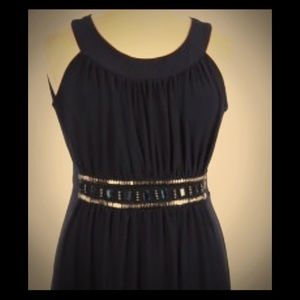 Long Navy beaded bodice band dress
